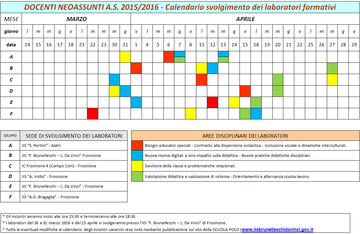Calendario Neoassunti 03-04-2016